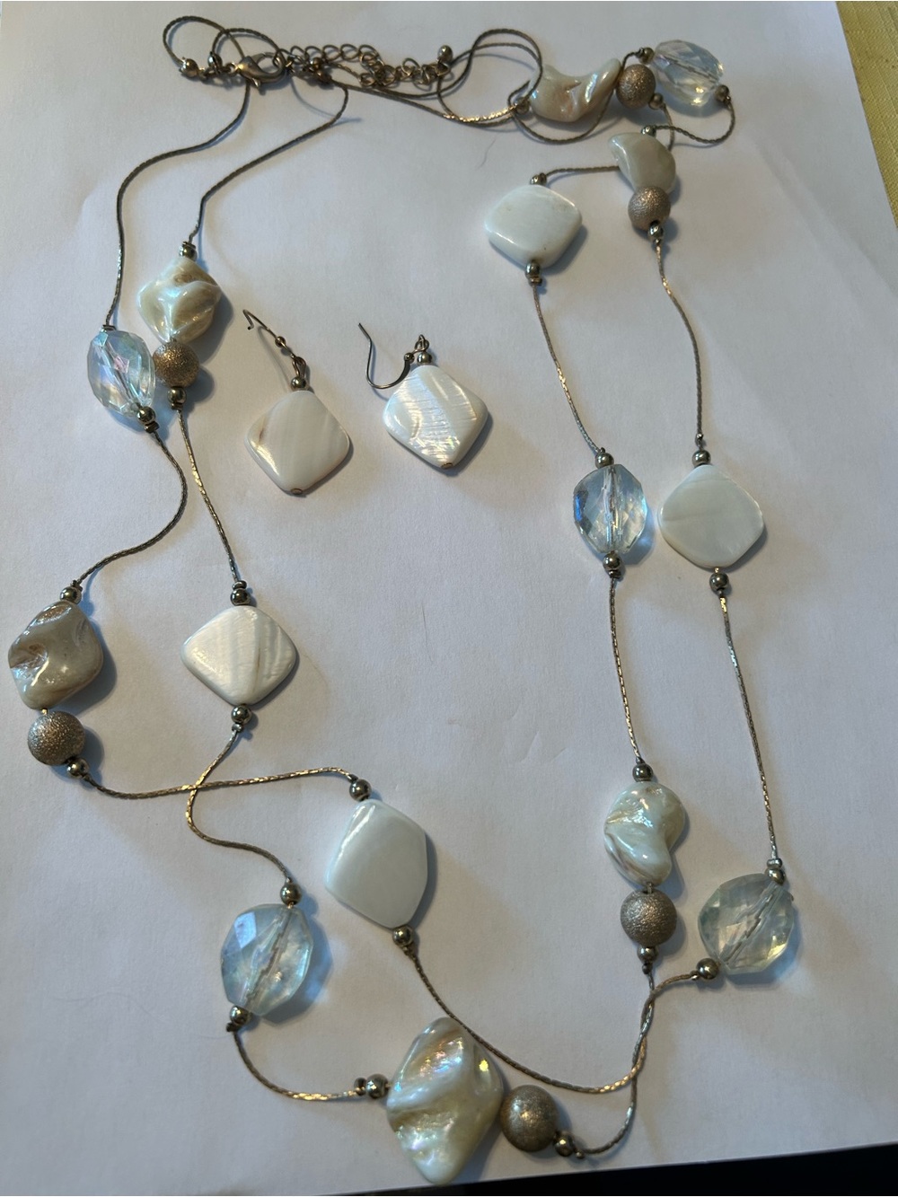 Delicate fresh water pearl & Crystal Long Necklace Set with Matching Earrings